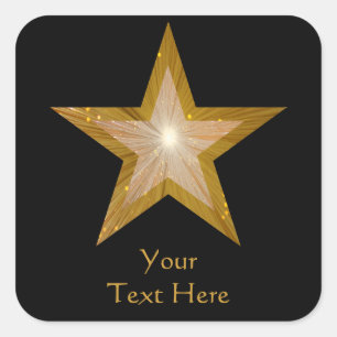 Étiquette carré Gold Star 'Your Text' en noir