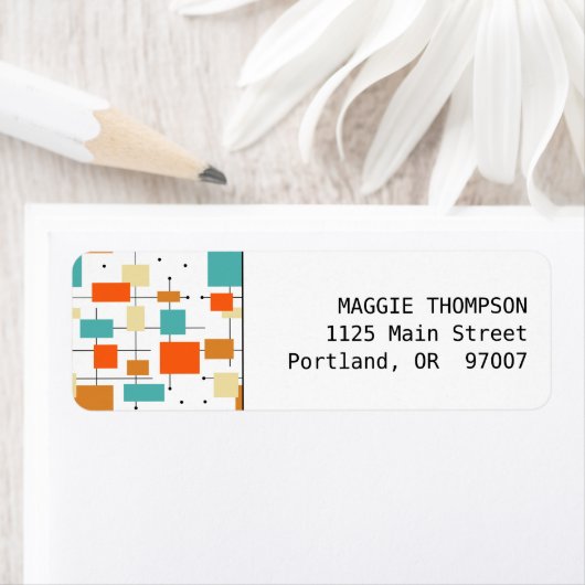 Étiquette Carré orange et turquoise du milieu du siècle mode (En situation)