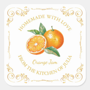 Étiquette Carré vintage à confiture orange maison
