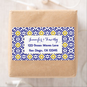 Étiquette Carreaux portugais Mariage bleu méditerranéen