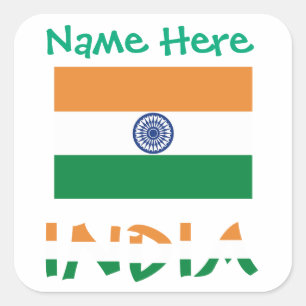 Étiquette carrée personnalisée Drapeau de l'Inde