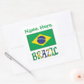 Étiquette carrée personnalisée Drapeau du Brésil (Enveloppe)