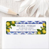 Étiquette Carrelage bleu Citron Couple Mariage méditerranéen (En situation)