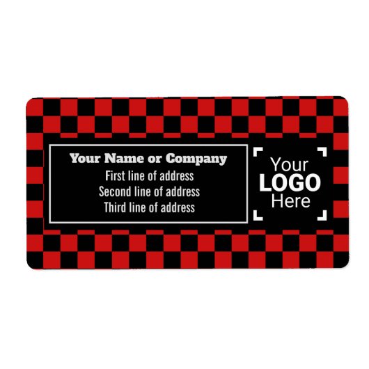 Étiquette Carrés rouge et noir brillant - Petite entreprise (Devant)