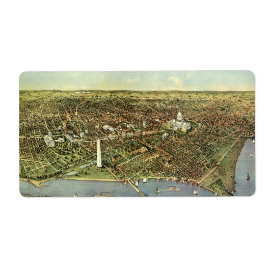 Étiquette Carte antique, Vue panoramique de Washington DC (Devant)