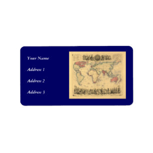 Étiquette carte de 1850's d'Empire Britannique dans le monde