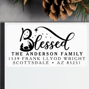 Étiquette Carte de Noël Nativité Customisée Adresse de retou