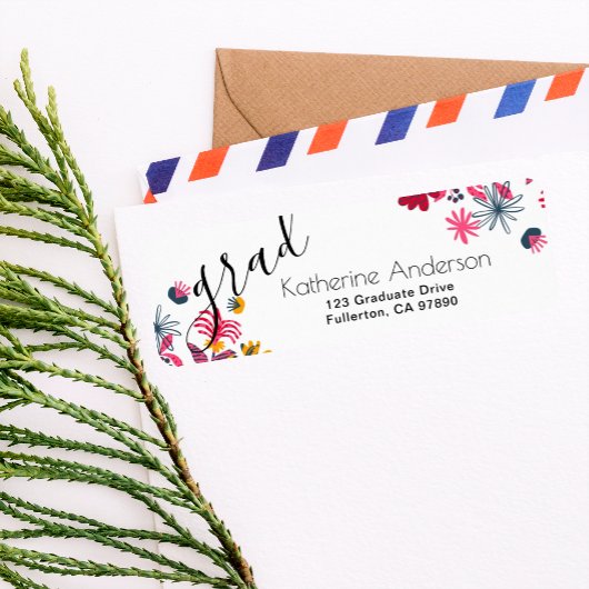Étiquette Carte de Réponse d'Invitation de Diplômé Florale B