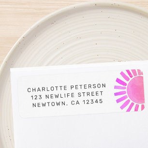 Étiquette Carte de retour pour Baby Shower Soleil Rose