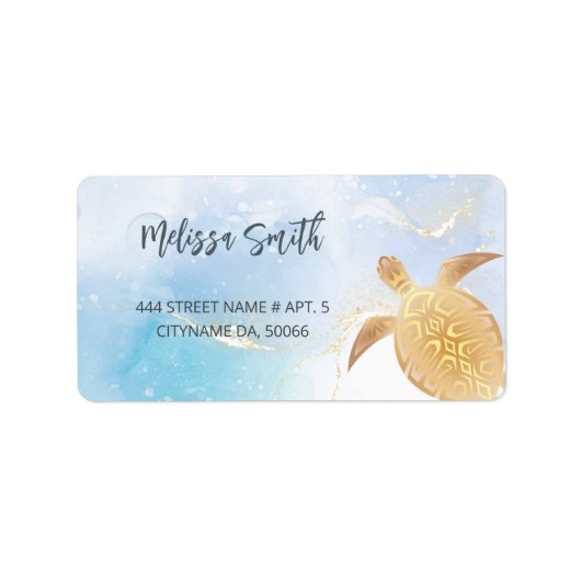 Étiquette Carte de visite bleu de tortue tribal or (Devant)