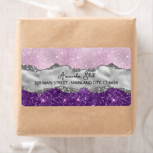 Étiquette Carte de visite élégant rose violet brillant argen (En situation)