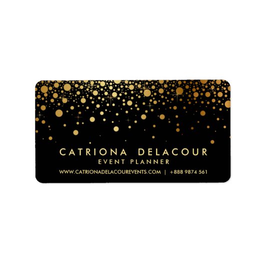 Étiquette Carte de visite Faux Gold Foil Confetti | Noir (Devant)
