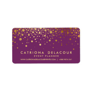 Étiquette Carte de visite Faux Gold Foil Confetti   Violet