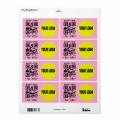 Étiquette Carte de visite QR Code Logo Moderne Rose Noir Ent (Feuille entière)