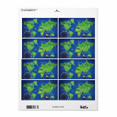 Étiquette Carte du monde (Feuille entière)