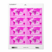 Étiquette Carte du monde Abstrait Pink Purple Art Voyageur P (Feuille entière)