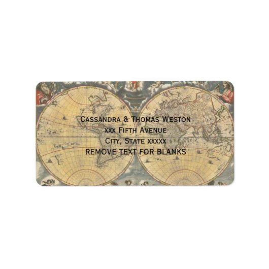 Étiquette Carte du Monde Antique, BG Trouvé Adresse #2 (Devant)