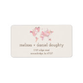 Étiquette Carte du monde dans les tons roses pour Mariage ou (Devant)