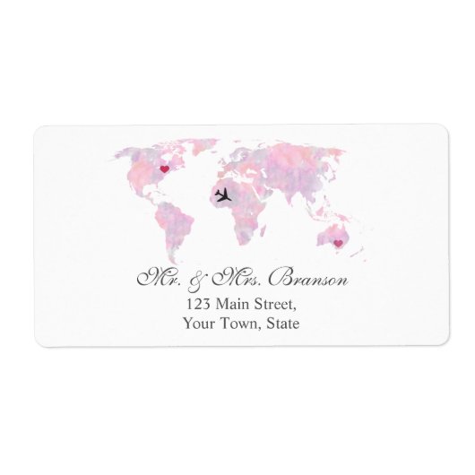 Étiquette Carte du monde de l'aquarelle de mariage de destin (Devant)