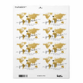 Étiquette Carte du monde or Destination Coeur Favoriser (Feuille entière)
