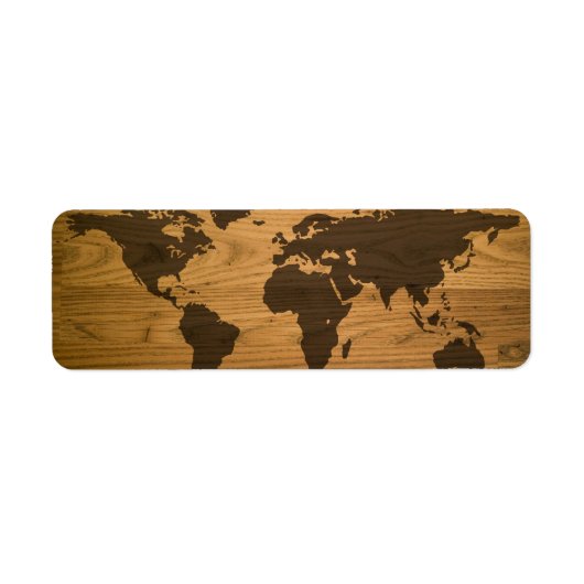 Étiquette Carte du monde texturé du grain de bois (Devant)