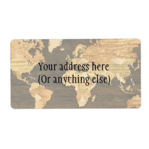 Étiquette Carte en bois du monde