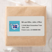 Étiquette Carte et drapeau de la République d'Islande (En situation)
