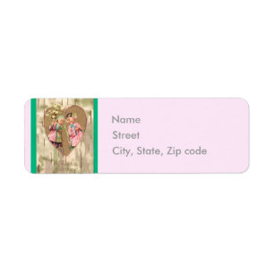 Étiquette Carte postale Valentine pour filles d'Asie vintage