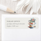 Étiquette Cartes d'adresse de fête de thé floral à coupelles (En situation)