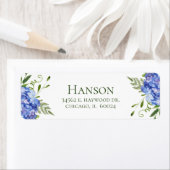Étiquette Cartes d'adresse de retour Hydrangeas Bleus pour 7 (En situation)
