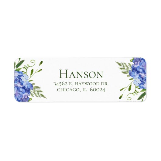 Étiquette Cartes d'adresse de retour Hydrangeas Bleus pour 7 (Devant)