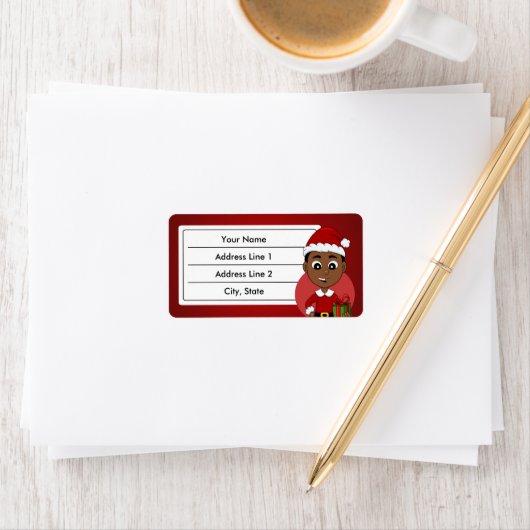 Étiquette Carton Cute African American Christmas boy (En situation)