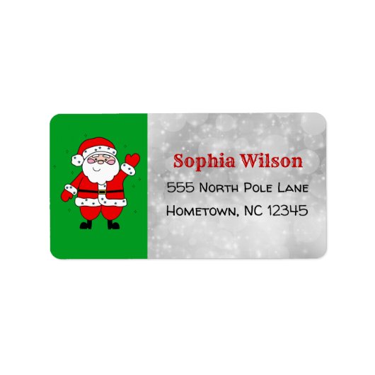Étiquette Carton de Noël mignon Père Noël rouge et vert (Devant)