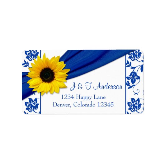 Étiquette Carton de réponse de mariage Tournesol Royal Bleu (Devant)