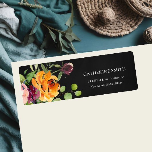 ÉTIQUETTE CARTON NOIR ROSE JAUNE ORANGE ORANGE ADRESSE FLORA