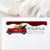 Étiquette Cartoon Goldendoodles Red Christmas Truck (En situation)