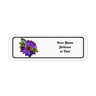 Étiquette Cartoon Honey Abeilles Réunion sur les fleurs viol