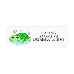 Étiquette Cartoon Personnalisé Cute Baby Turtle