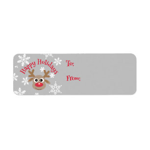 Étiquette Cartoon Reindeer Snowflake Gris cadeau de Noël