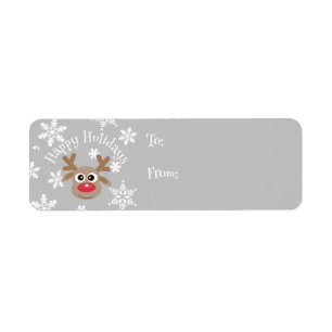 Étiquette Cartoon Reindeer Snowflake Gris cadeau de Noël