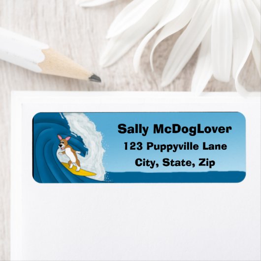 Étiquette Cartoon Surf Corgi (En situation)