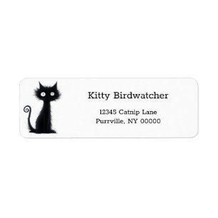 Étiquette Cartoon White Eyes Black Cat Funny Adresse de reto
