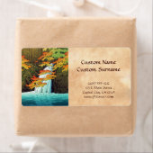 Étiquette Cascade de Senju, Akame Hasui Kawase shin hanga ar (En situation)