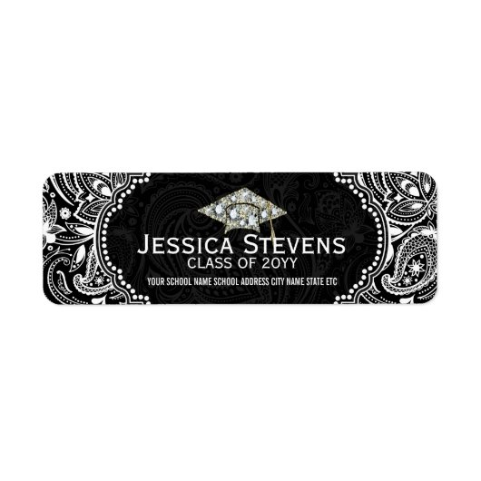 Étiquette Casquette de graduation de la marmite florale noir (Devant)