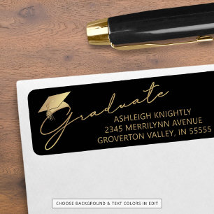 Étiquette Casquette d'or noir moderne Script Graduate
