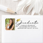 Étiquette Casquette moderne Script Graduate Photo Black Gold (En situation)