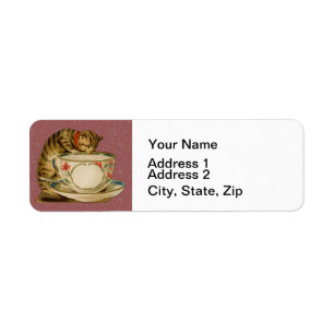 Étiquette Cat Teacup Cute Vintage Victorien