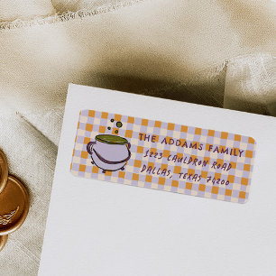 Étiquette Cauldron À damiers Halloween Adresse de retour