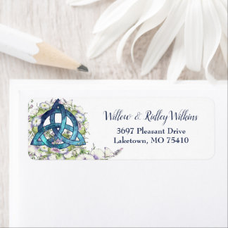 Étiquette Celtic Blue Triquetra Aquarelle Adresse Florale