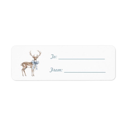 Étiquette Cerf Blanc Bleu Arc Noël (Devant)